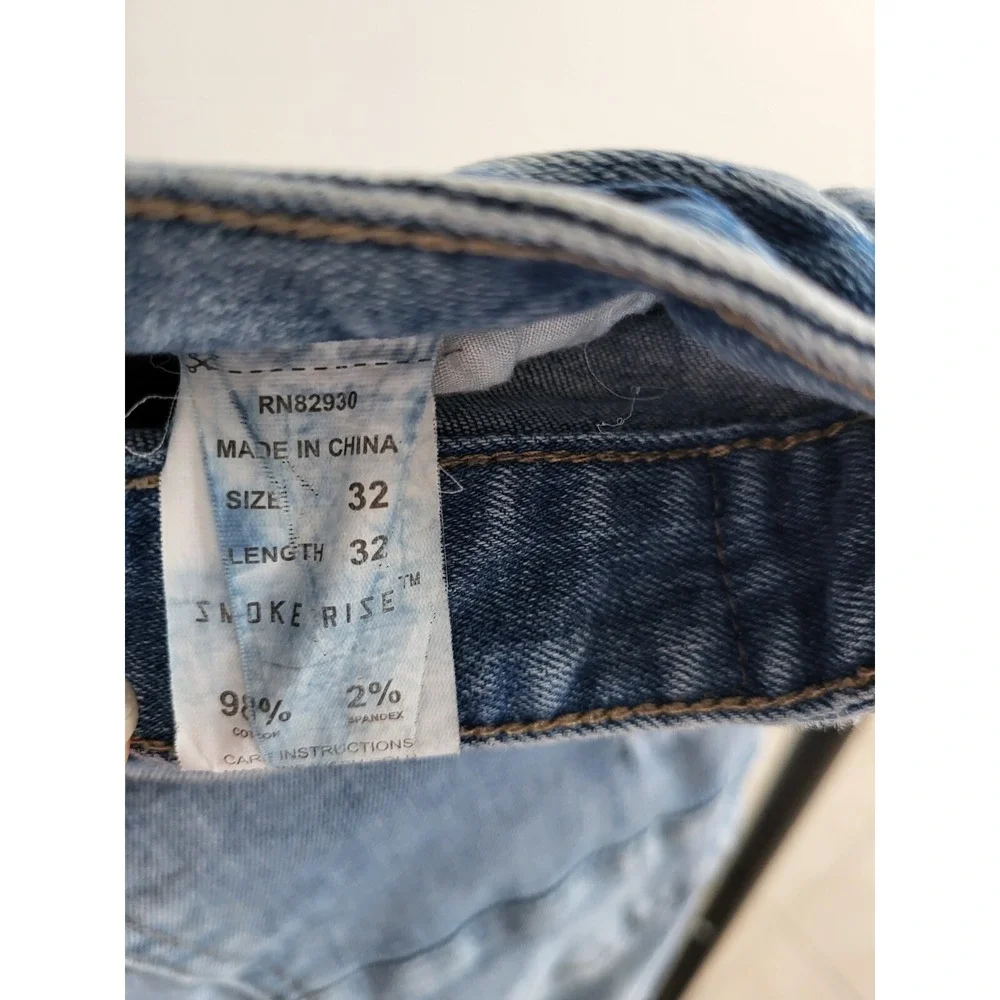 Smoke Rise‎ MEN ESSENTIALS DISTRESSED DENIM SLIM TAPERED FIT JEANS BLUE 32/32